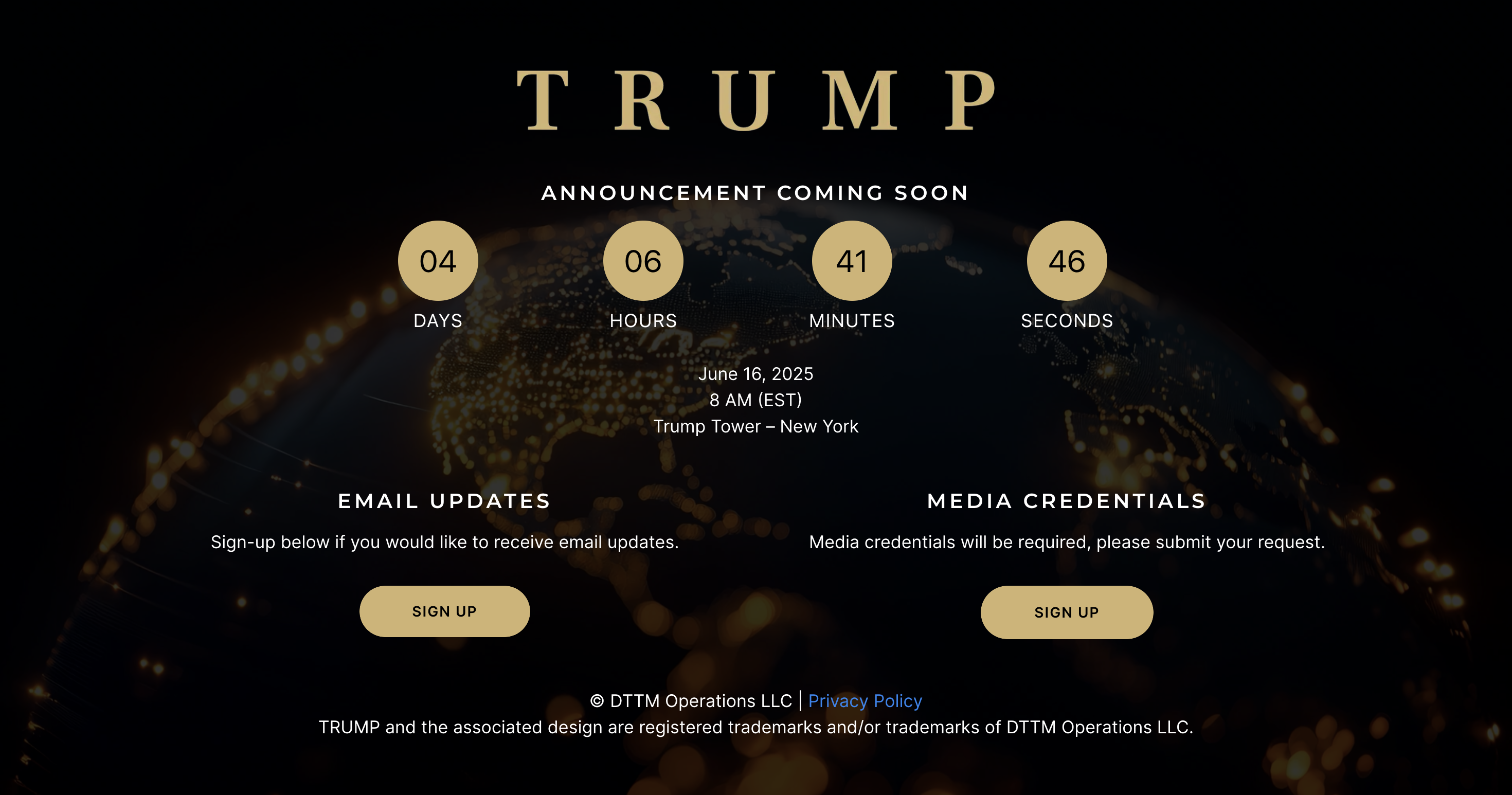 Countdown for Trump Organization’s Upcoming Announcement